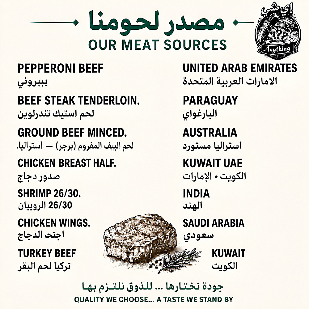 اللحوم المستخدمة وبلد المنشأ