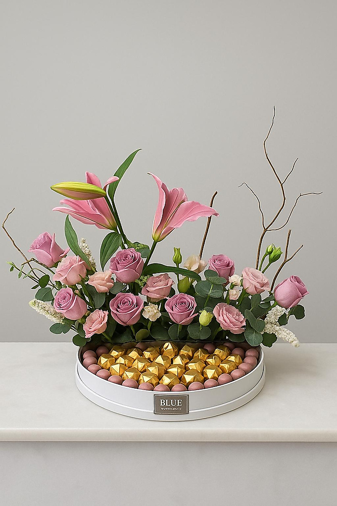 Flower arrangement with chocolate