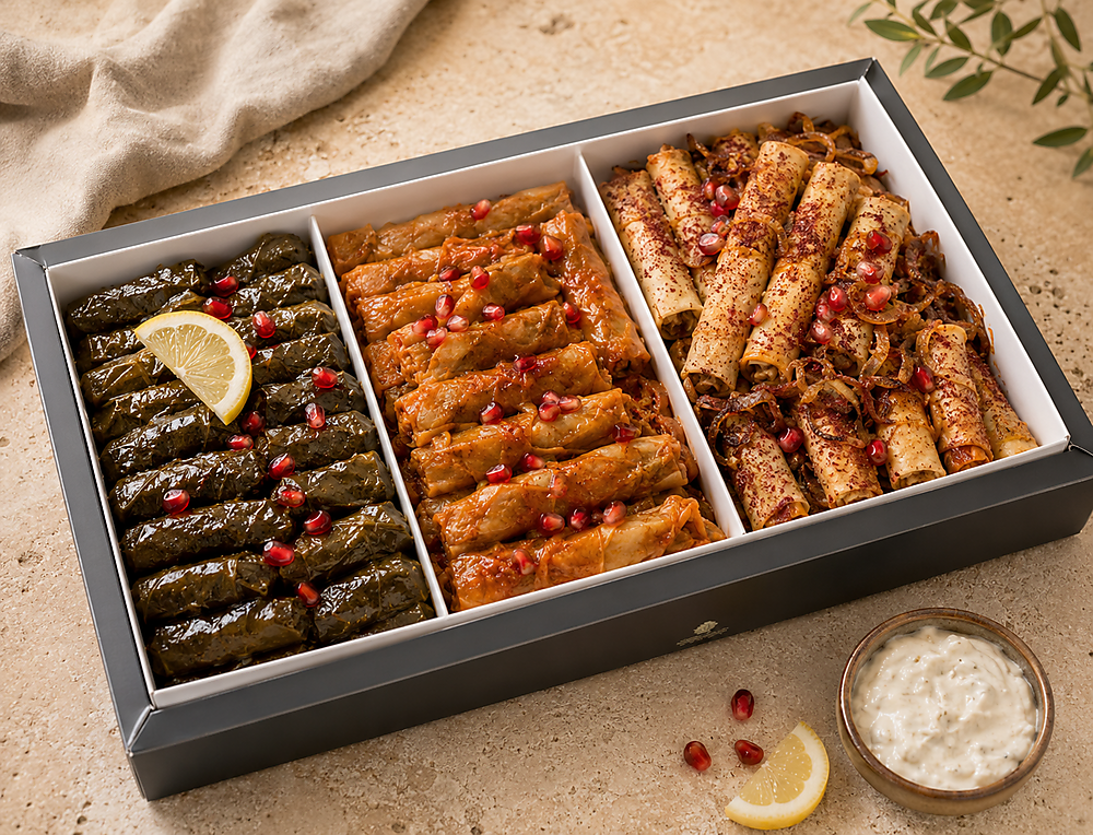 grape leaves, cabbage, and musakhan