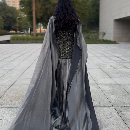 دراعه مخمل رمادي مع شال