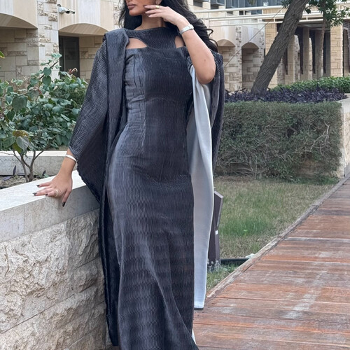 دراعة قطعة واحده كتان رمادي