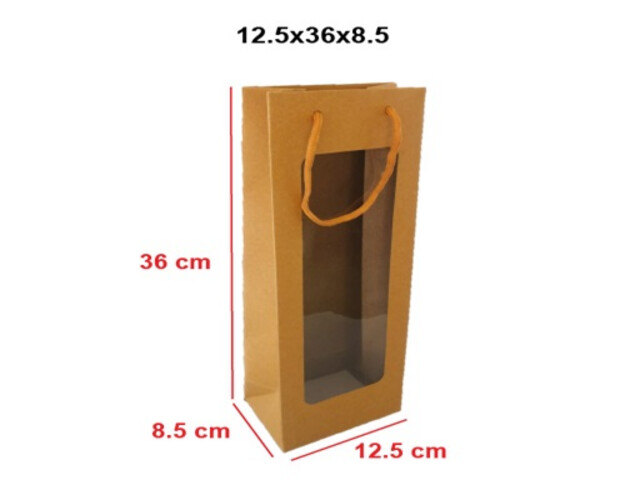 Kraft bottle bags, window, pack of 10