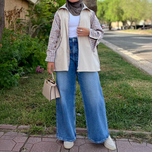 قميص كاروهات مع خام ترنش كوت خفيف