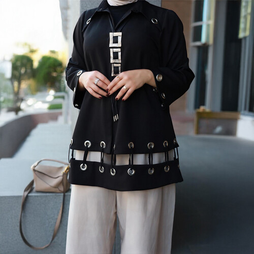 قميص أسود بحلقات سلفر أنيق ومميز