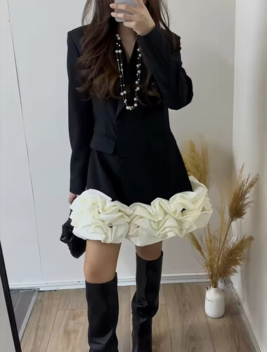 Black and white end ruffles dress