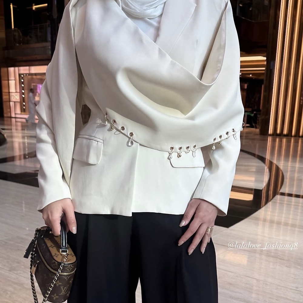 apricot scarf blazer