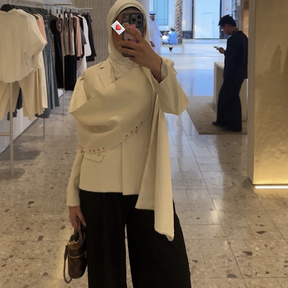 apricot scarf blazer