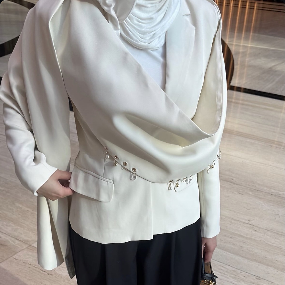 apricot scarf blazer
