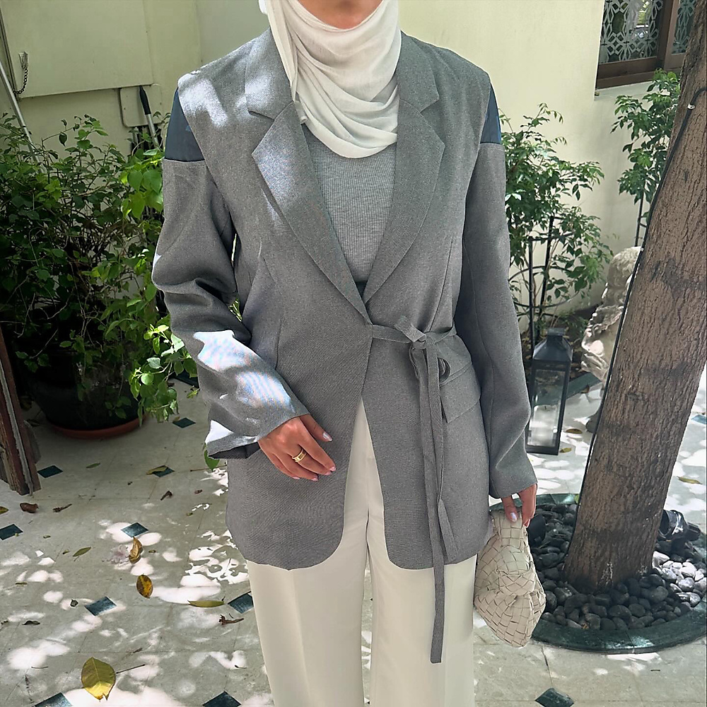 Grey blazer with blue