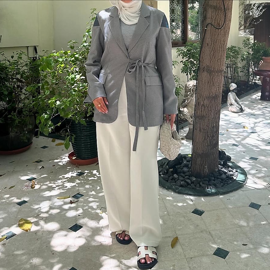 Grey blazer with blue