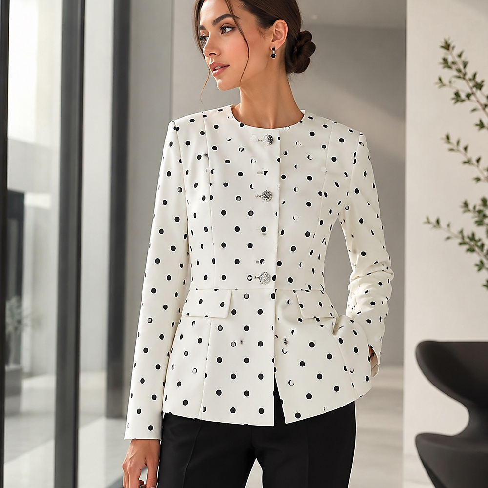 off white polka dots blazer