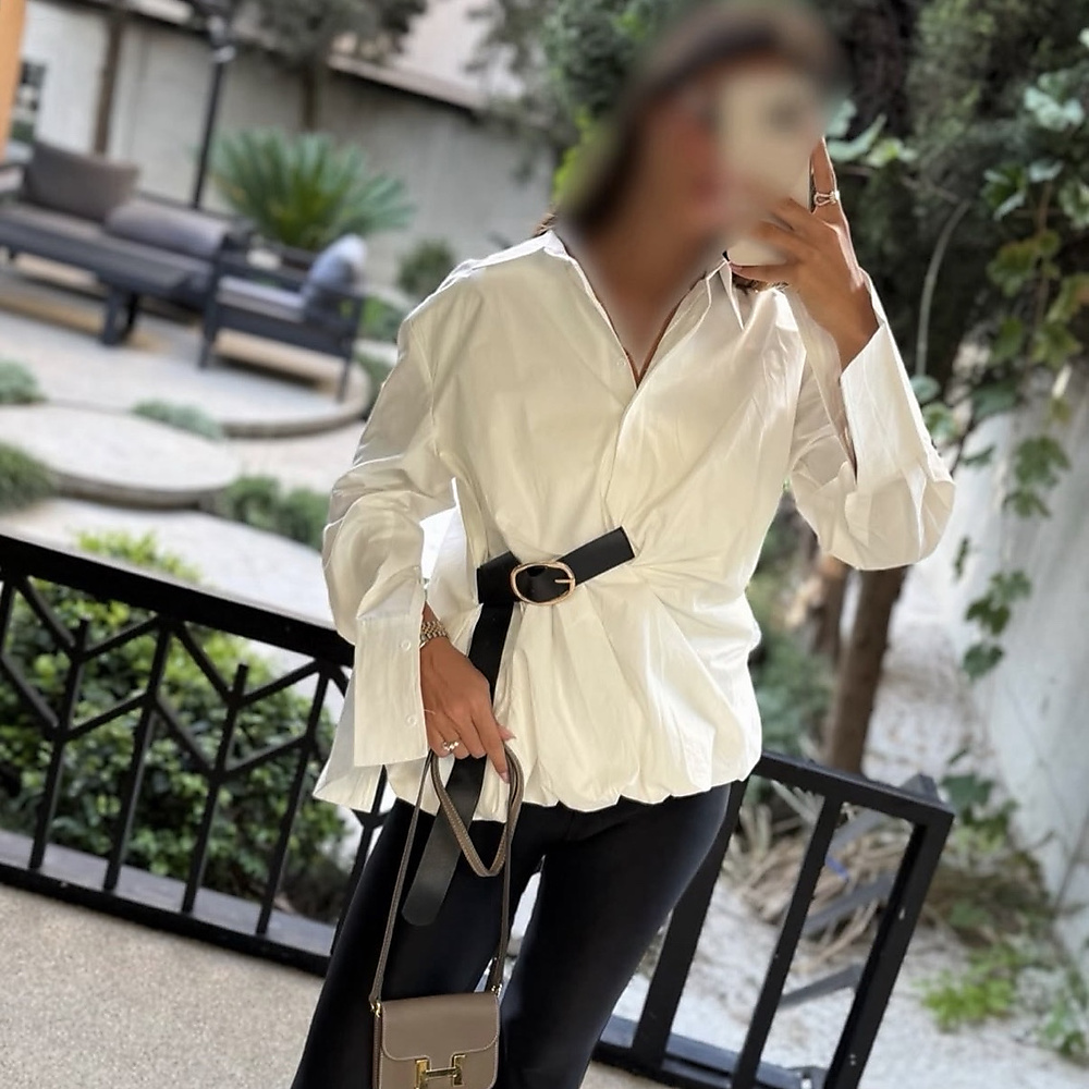 white shirt with belt