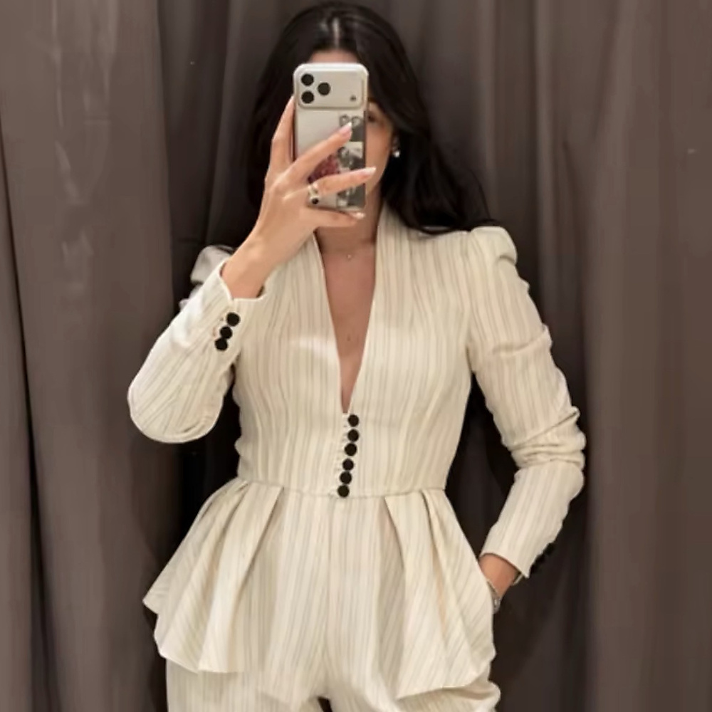 striped end ruffle top
