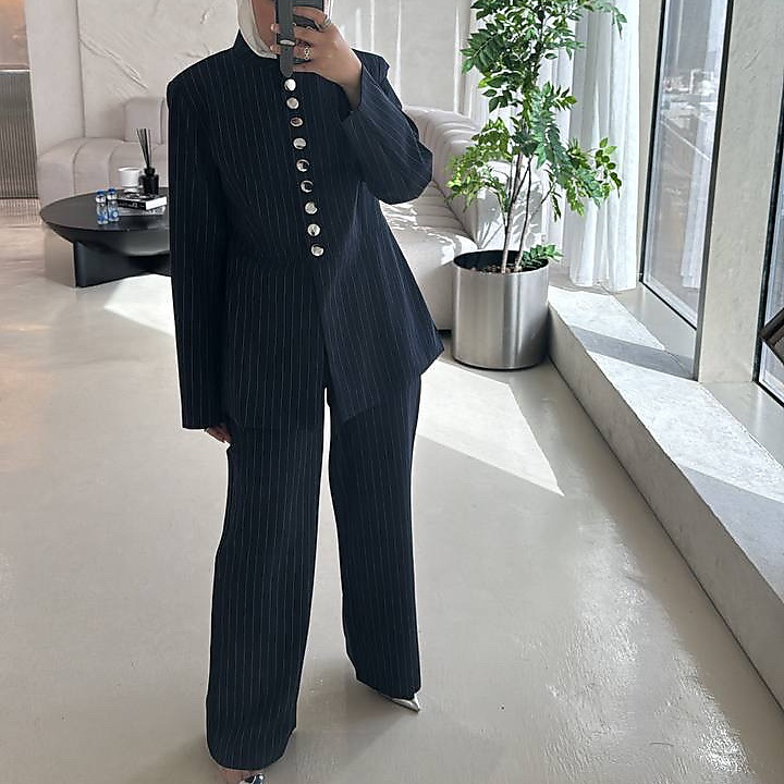 blue striped full set withgold  buttons