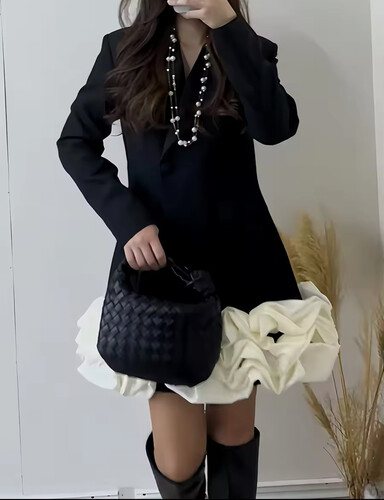 Black and white end ruffles dress