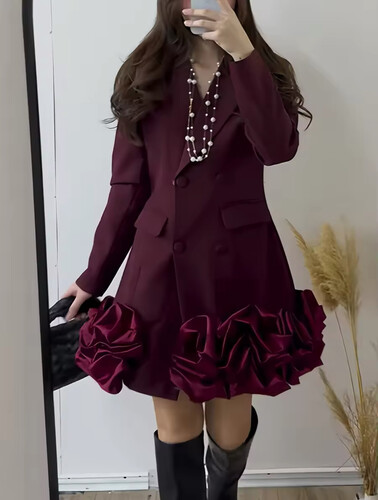 Burgundy end ruffle dress