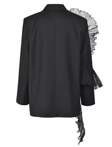 Black orgnazra ruffle blazer