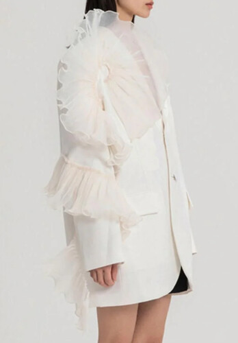 White organza ruffle blazer