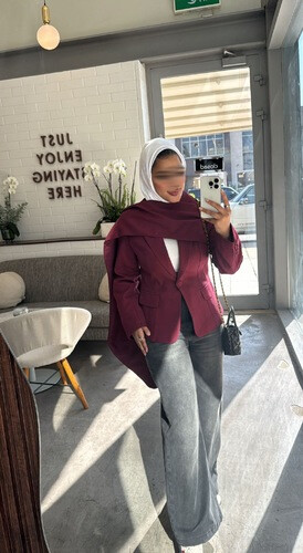 Maroon blazer with scarf