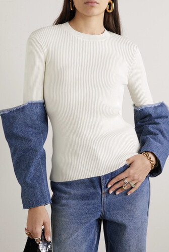 White top with jeans sleeves