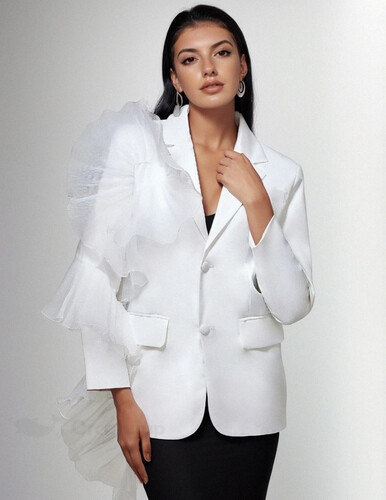 White organza ruffle blazer