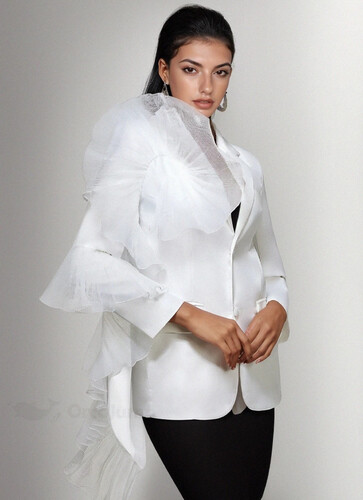 White organza ruffle blazer