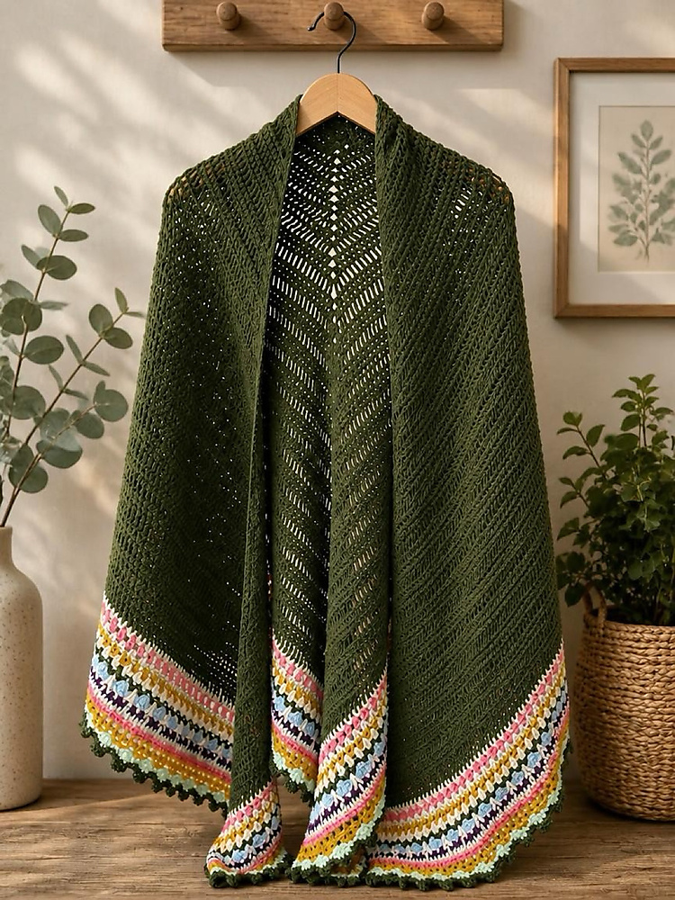 Olive Crochet Triangle Shawl