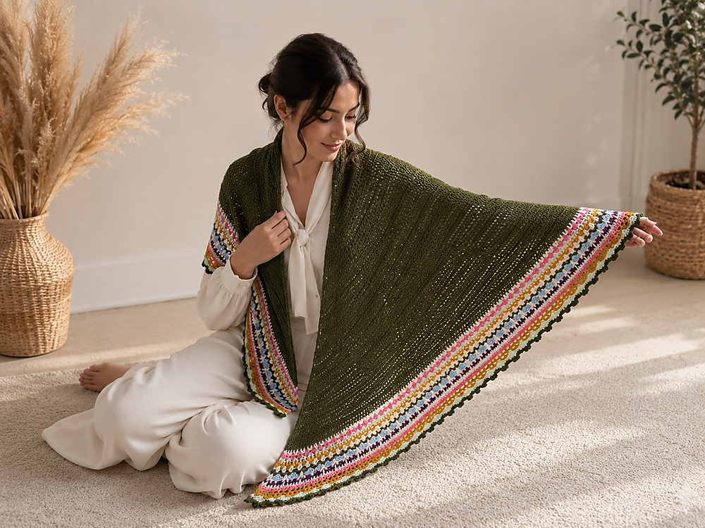 Olive Crochet Triangle Shawl