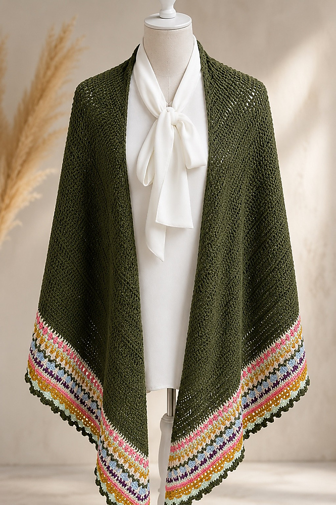 Olive Crochet Triangle Shawl