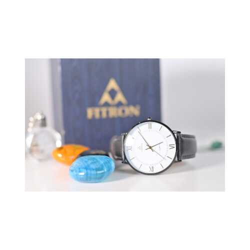 Fitron Men Watch Leathr Black inner White             SKU-92