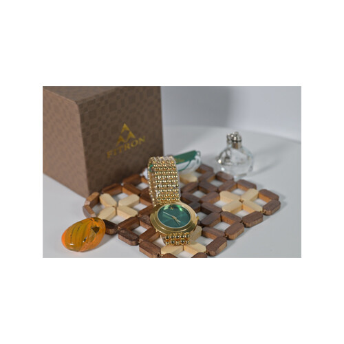 Fitron Watch -  Gold Steel inner Grreen for Women             SKU-95