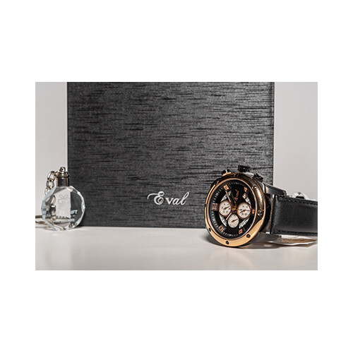 Eval Men Watch Leather Black  inner Black with Gold             SKU-119