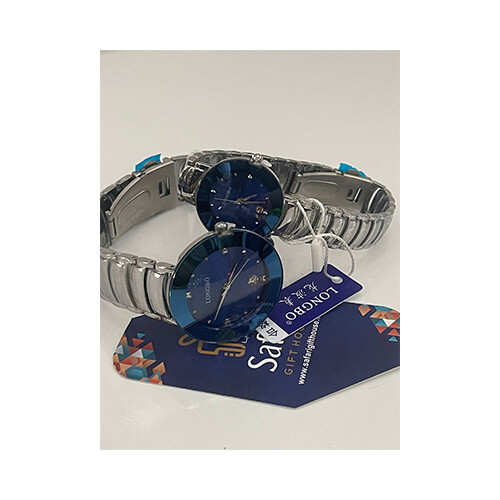 LongBo Brand Watch - Men Women Watch Set Silver in Blue             SKU-186