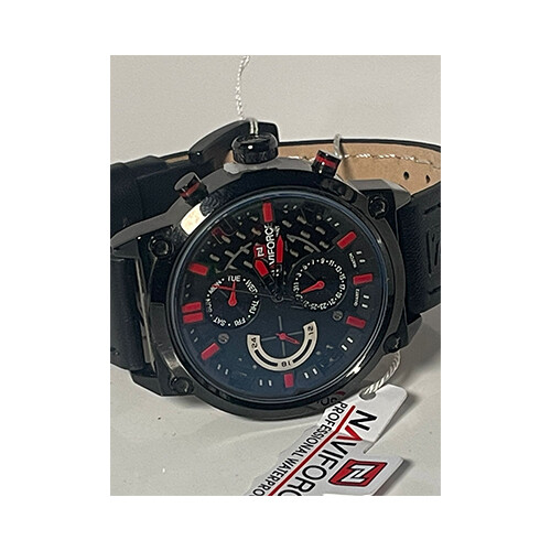 NaviStar Brand Men Watch Leather Black in Red             SKU-187