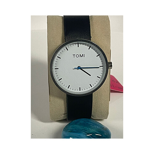 Tomi Men Watch Leather Black in White             SKU-188