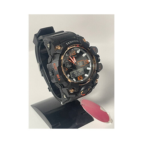 Men Watch Full Black in Orange Rubber WaterProof             SKU-228