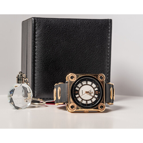 FM Flamingo Men Watch Leather in Gold in Black             SKU-232