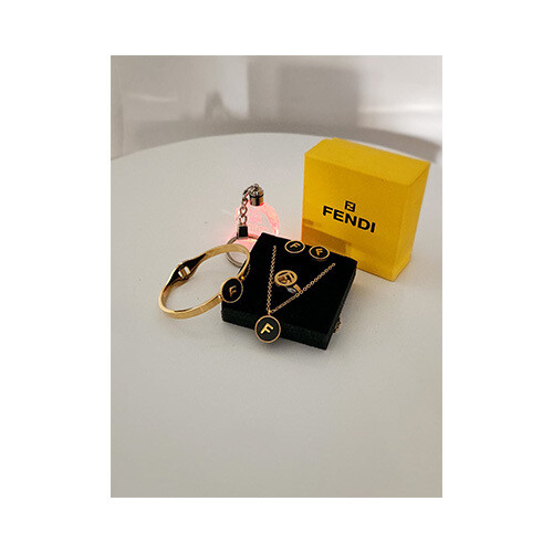 Girls FENDI Set Necklace-Bracelet - Ring -Size 7 Gold             SKU-344