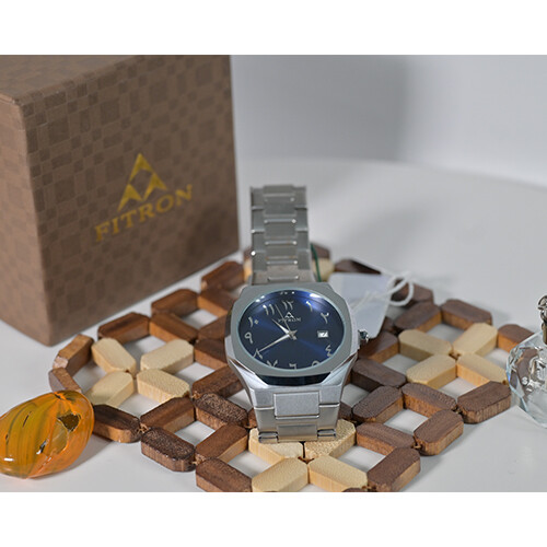 Watch - FITRON  - Brand - for Men - Color - Black - Inner Green- (Strap Steel)             SKU-506