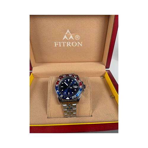 Watch - FITRON  - Brand - for Men - Color - Silver Pepsi Blue- (Strap Steel)             SKU-507