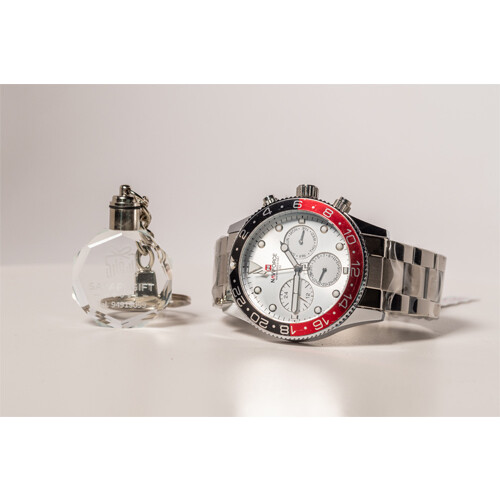 Watch - FITRON  - Brand- for Men - Color - Silver - Pepsi Black (Strap Steel)             SKU-508