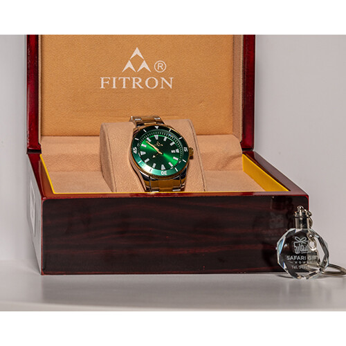 Watch - FITRON  - Brand - for Men - Color - Silver -  Green (Strap Steel)             SKU-509