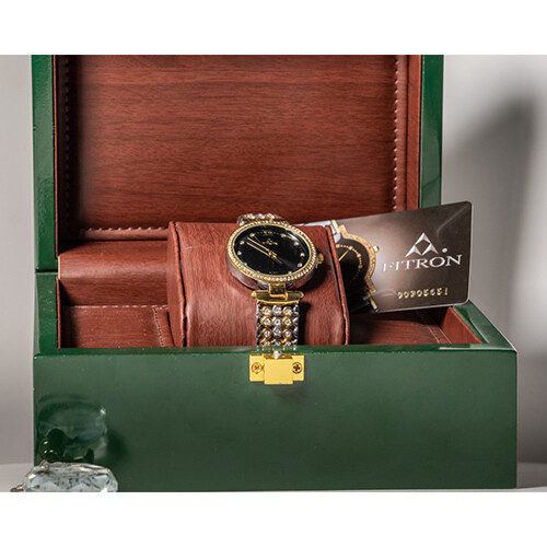 Watch - FITRON  - Brand - for Women - Color - Green - Diamonds (Strap Steel)             SKU-513