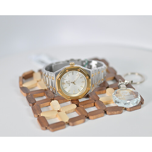 Watch - FITRON  - Brand - for Women - Color - Silver- Green - Inner White (Strap Steel )