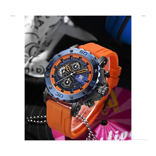 T5 Men Watch - Orange Strap in Black with orange Border Black             SKU-2056
