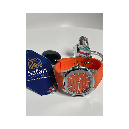 Fitron Men Sport Watch Rubber Orange Inner Orange Border silver             SKU-2031