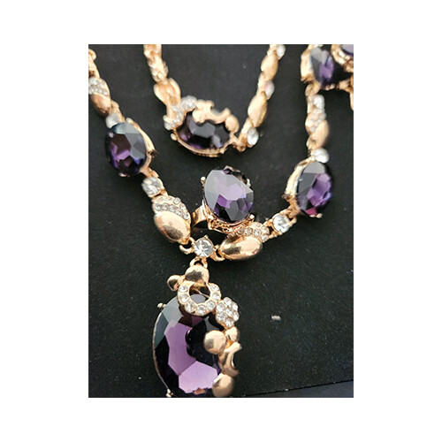 Necklace Set Gold With Purple &  Diamonds Rigns Set             SKU-2028