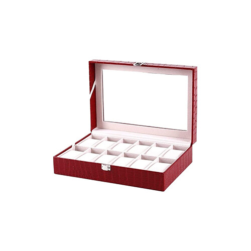Box Red color for Watches Display 12 watchs taken  leather Red             SKU-1347