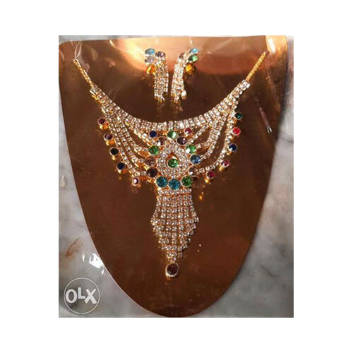 Indian Fashion Set Necklace with ring Gold Color             SKU-1415