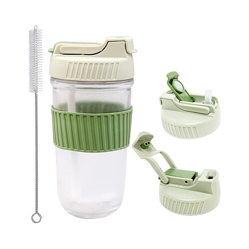 Leak Proof Glass Travel Coffee Mug with Lid and Straw, Coffee To Go Travel Cup,             SKU-1842